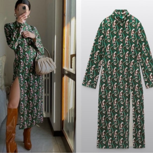 Zara Green Floral Print Maxi Dress - Picture 3 of 7